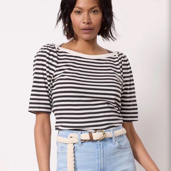 Nation LTD Deana Tee. Black & White Striped. Size Medium. Organic Cotton. - Picture 2 of 8